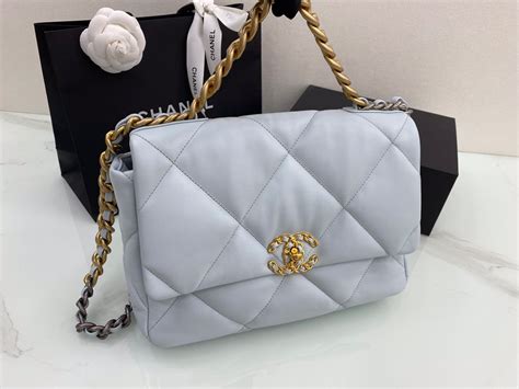 baby blue chanel 19|Chanel lambskin light blue.